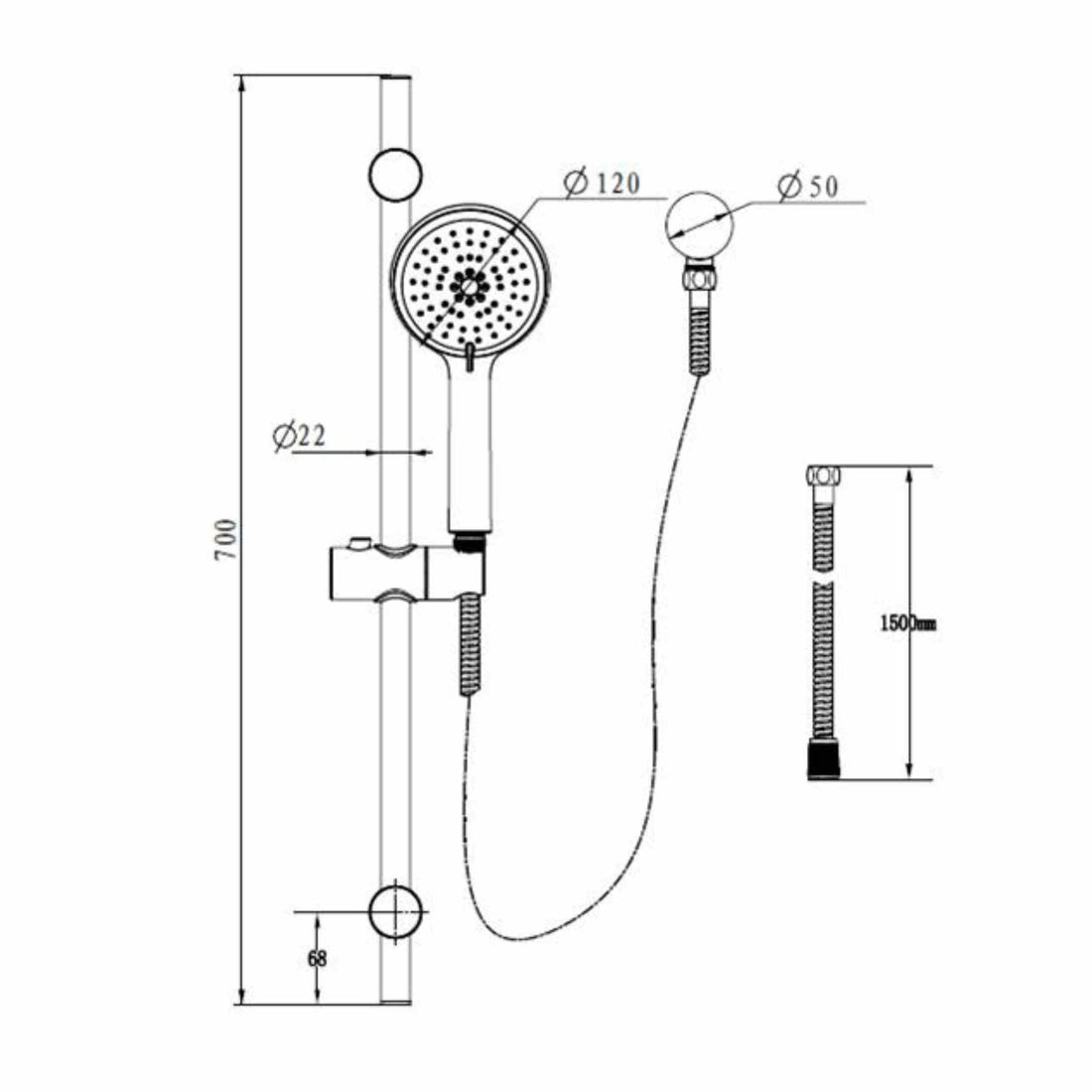 Hand Held Self Cleaning Shower on Rail Chrome SCS3