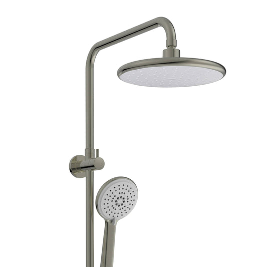 Twin Overhead Rain/Hand Held Self Cleaning Shower on Rail Brushed Nickel SCS6.06
